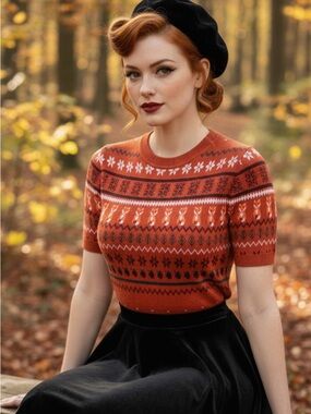 Rust Fair Isle Knit Sweater Tee He’ll Bunny